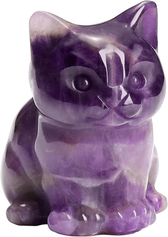 Amethyst Crystal Cat Figurine Carved Healing Crystal Gemstone Cat Lucky Cute Stone Cat Statue Ornament for Home Office Desk Meditation Decor Mini Cat Gifts for Cat Lover Christmas