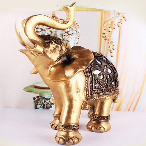 2pcs Elephant Statue,Feng Shui Lucky Elephant Figurine,Golden Elegant Elephant Sculpture Wealth Lucky Figurine,Small Resin Home Decoration Wealth Figurine Feng Shui Decor