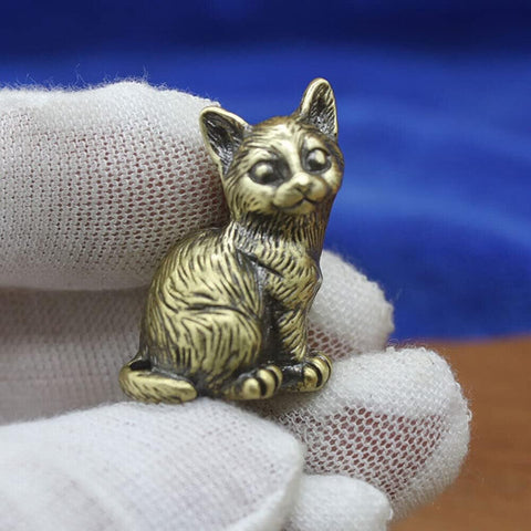 Brass Cat Figurine Small Cat Statue Animal Figurines Home Desktop Decoration