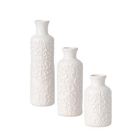 Sullivans White Ceramic Vase Set, Farmhouse Decor, Home Decorative Vase, Vases For Your Kitchen, Bedroom, Office, Living Room, Bathroom, & Shelf Centerpiece Table Decorations (CM2333)