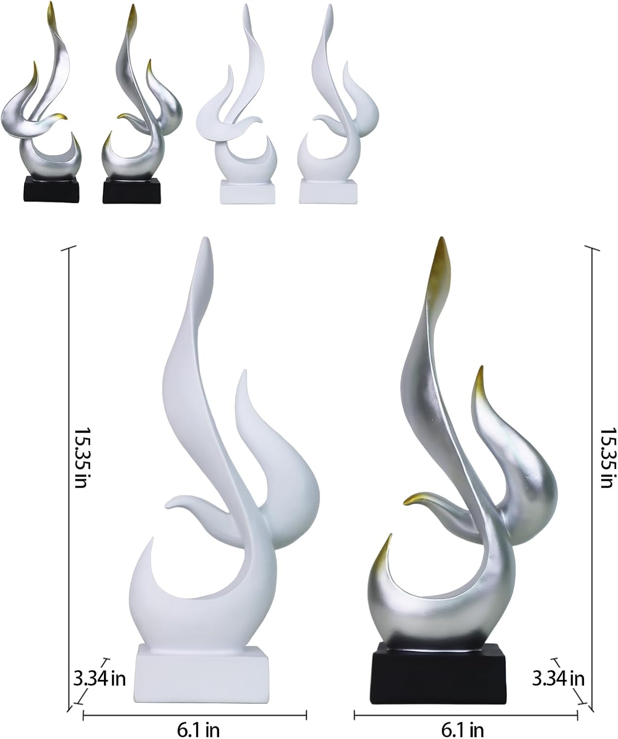 Dosker White Flame Sculptures Home Decor, Abstract Statues Coffee Table Decor for Living Room, Office Desk Figurines and Kitchen Decorations