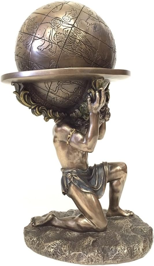 VERONESE DESIGN 9 Inch Greek Titan Atlas Carrying The World Statue Cold Cast Resin Antique Bronze Finish