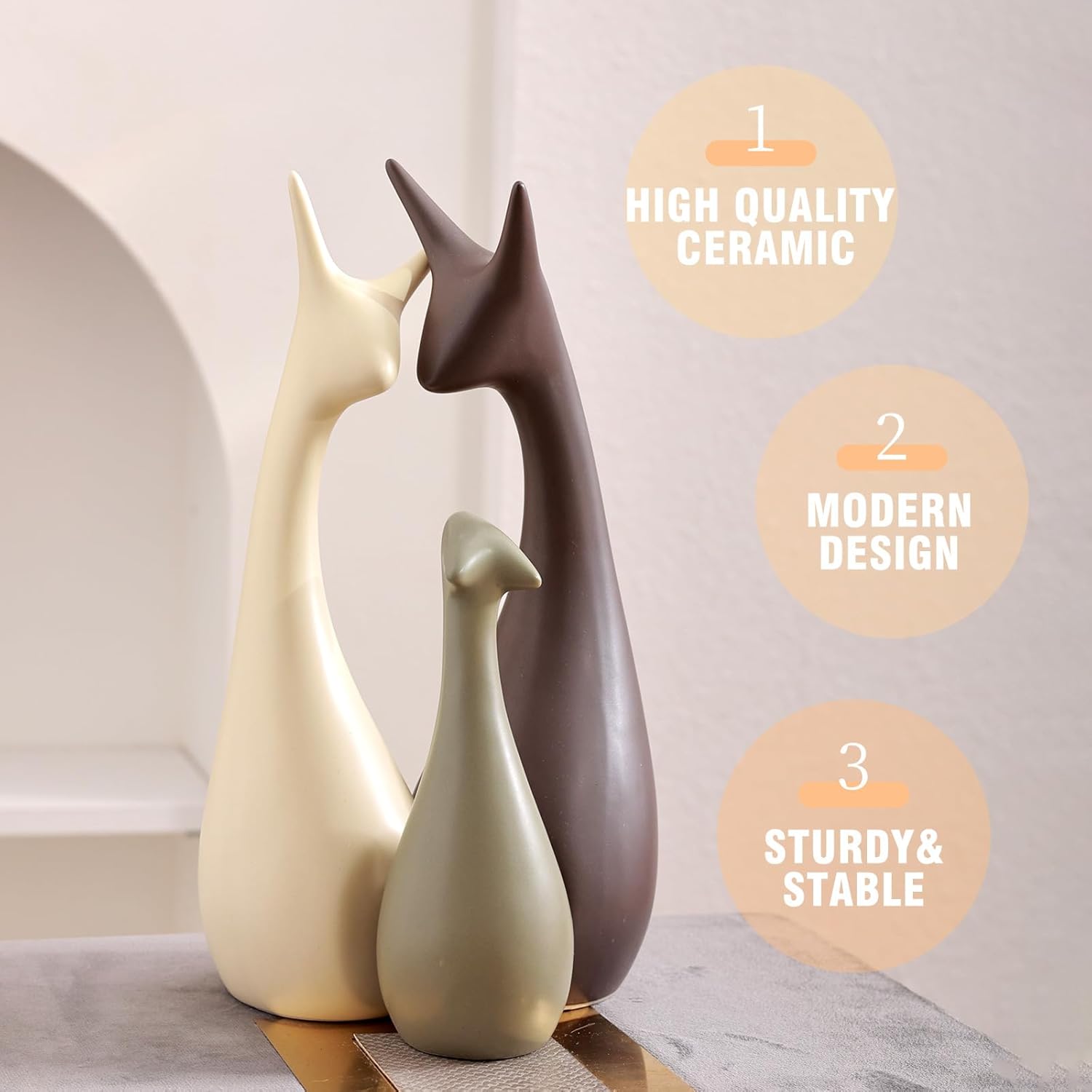 Ceramic Modern Art 4 Pcs Deer Statue Decorations for Home, Office, Living Room, Bedroom - Creative Sculptures Home Decor for Bookshelf, Desk - Collectible Figurines As Gifts for Family