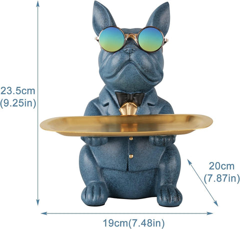 French Bulldog Gifts Key Holder Candy Dish Tray Home Decor Resin Butler Statue Key Bowl Entryway Table Frenchie Dog Sculpture Dining Table Decor Office Small Object Tray (Black)