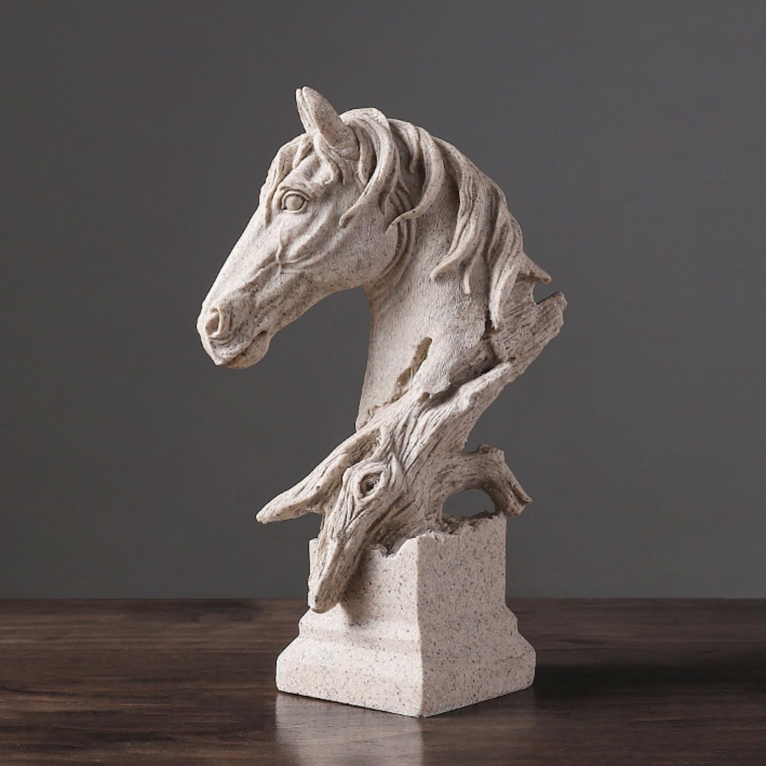 Creative Art Retro Horse Head Ornament,Resin Statue Ornaments,Abstract Style Sculptures,Living Room Dining Desk Decorations,Bookshelf Decorative Objects,Office Decor(11.8"/Sandstone)