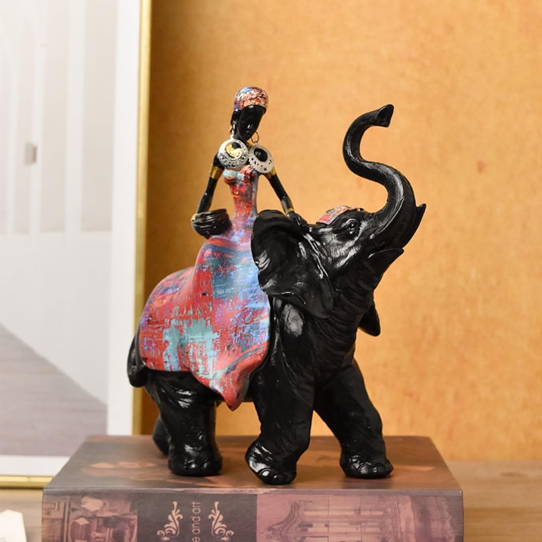 African Tribal Lady and Elephant Decor Statue,Tribal Art for Home Decor,Ideal Vintage - Aesthetic Ornaments for Living Room, Bookshelf, and Table Decor. Perfect Housewarming Gifts for Women