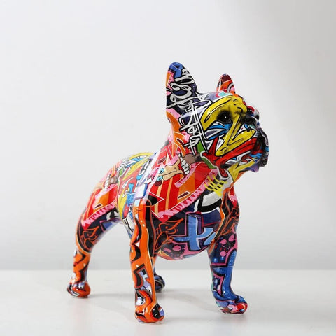 Creativity Modern Colorful French Bulldog Statue Wholesale Graffiti Office Ornaments Printing Resin Dog Home Decor Crafts (FA,25.5x13x24.5CM)