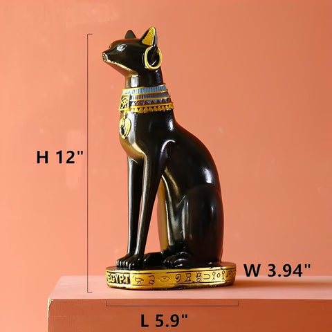 12 inch Tall Black Egyptian Cat Goddess Bastet Statue, Ancient Egypt Bast Figurines Home Decor