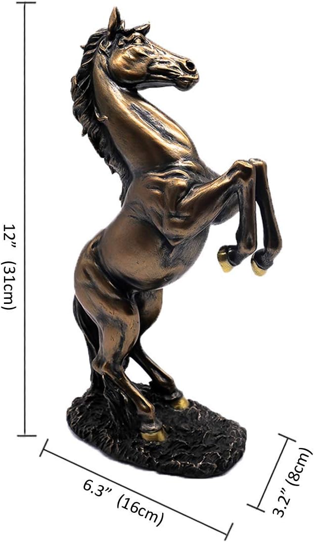 12 inch Standing Horse Resin Statue for Home Decor Animal Ornament Sculpture Rearing Horse Art Figurine Decorative Sculpture - Bronze