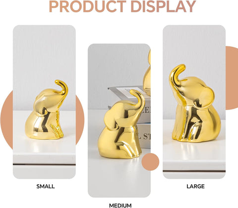 Set of 3 Cute Gold Elephant Statues, Small Decorative Accents for Shelves, Livingroom and Bedroom - Gifts for Lover, Family (Gold)