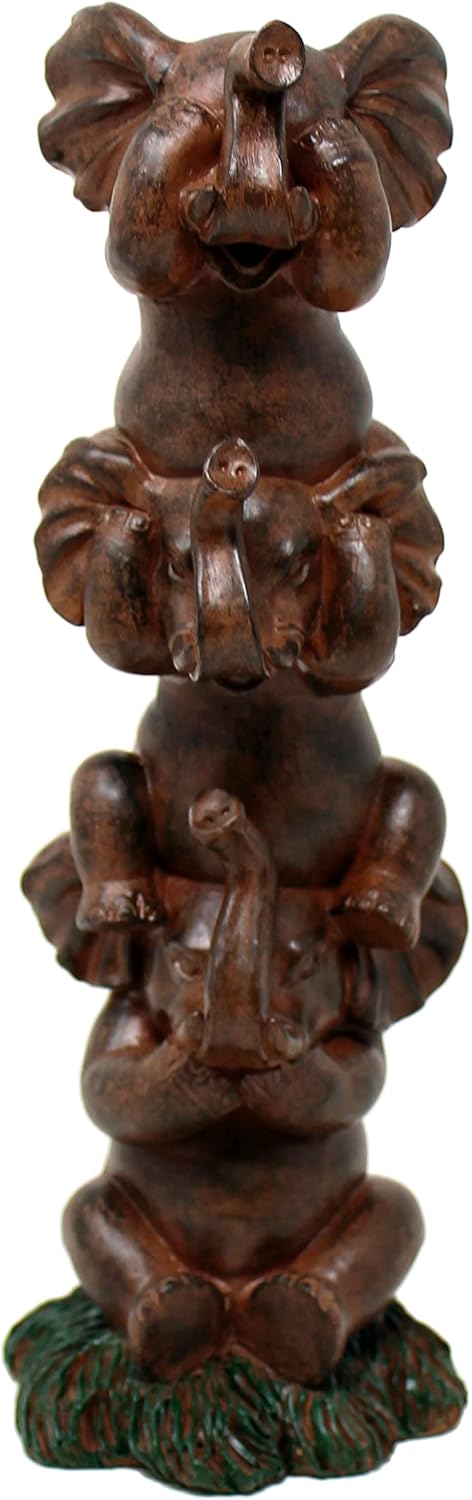 See Hear Speak No Evil Elephants Totem Statue 9" Tall Jungle Safari Wildlife Acrobatic Elephants Figurine Decor Sculpture Pole Resin Home Decorative Accent 472