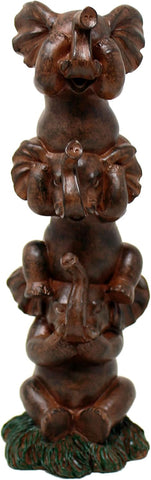 See Hear Speak No Evil Elephants Totem Statue 9" Tall Jungle Safari Wildlife Acrobatic Elephants Figurine Decor Sculpture Pole Resin Home Decorative Accent