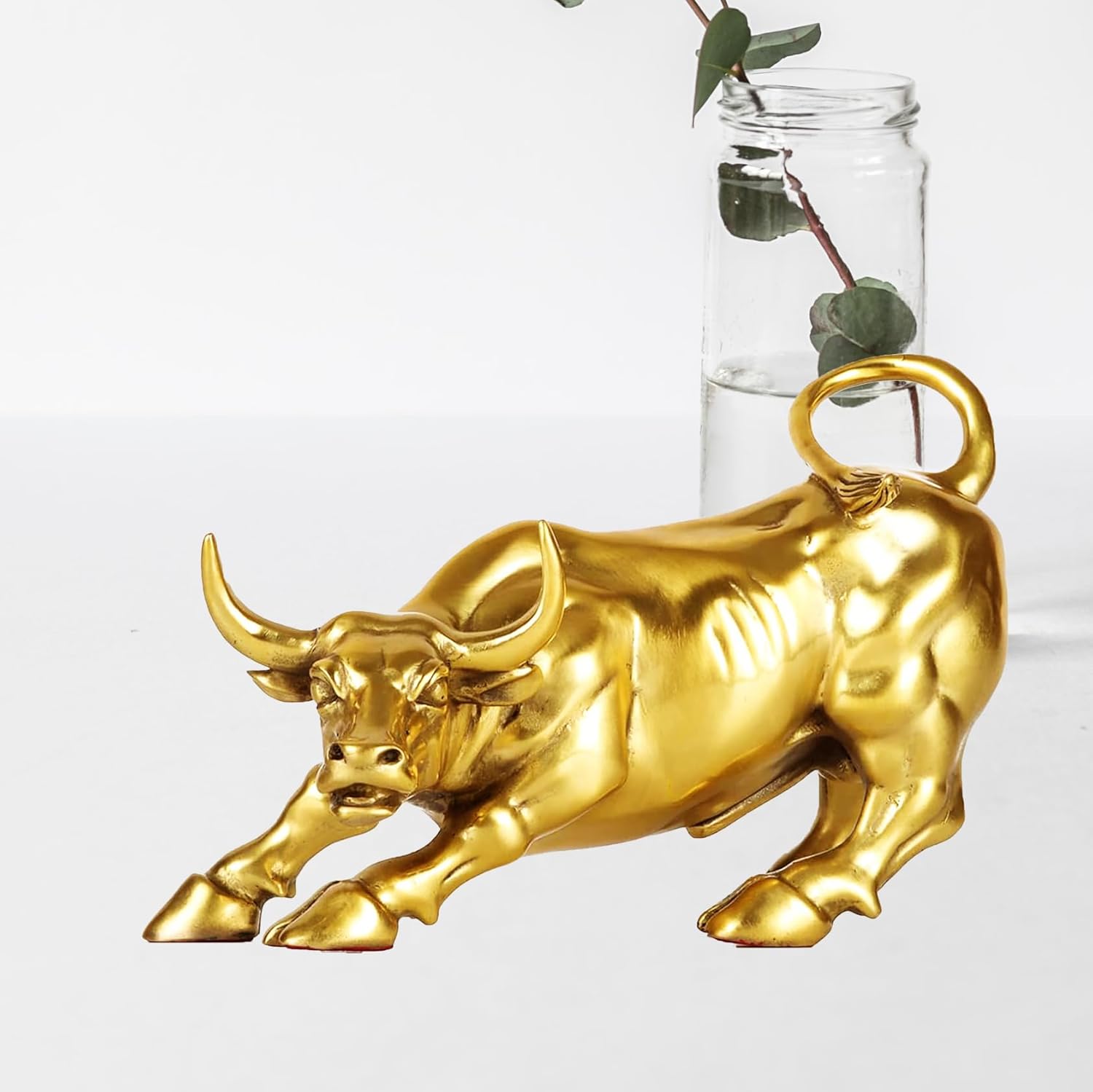 Brass Bull Figurine -Wall Street Bull Art Decor, Bronze Bull/Cow/Ox Figure Statues and Sculptures Home Office Decor or Gift(with A Gift Box)