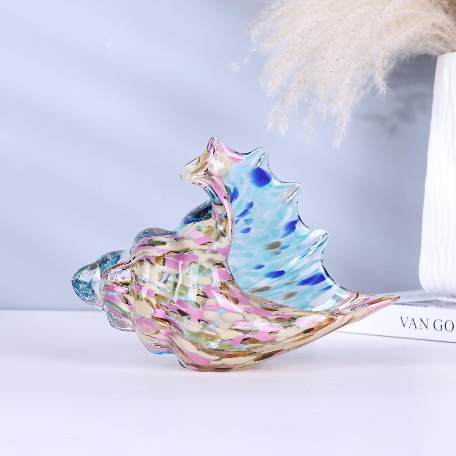 Glass Conch Shell Glass Sea Shells Conch Shell Decor Glass Sea Life Figurines Blown Glass Decor Coastal Home Decor For Dining Tables, Entryways, Coffee Tables, Living Rooms (Aurora Dream Shell)