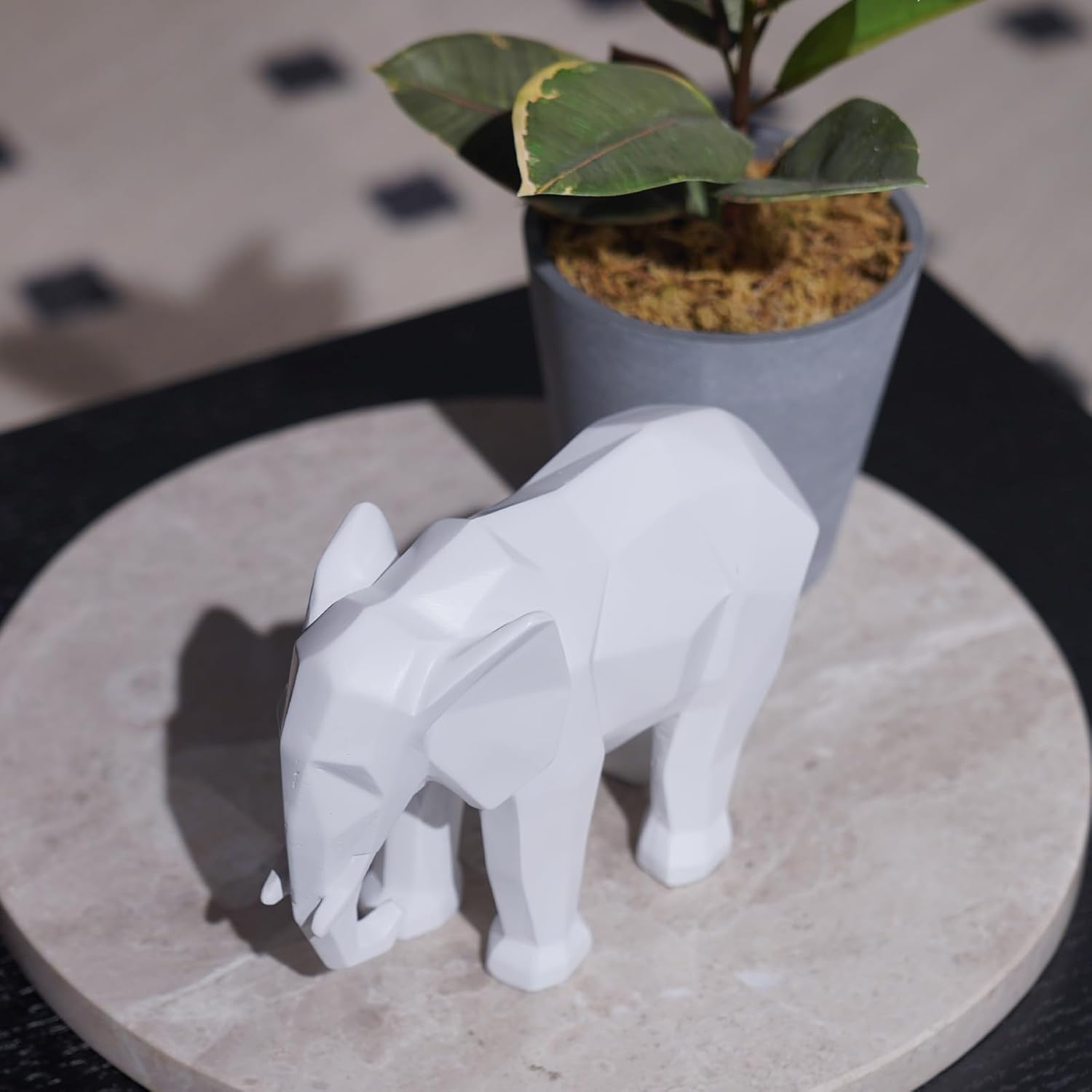 White Elephant Decor Origami Statue - Modern Elefantes Decoracion Casa, Resin Elephant Gift Figurines Decorations for Living Room 6 x 2.25 x 4.5 Inch