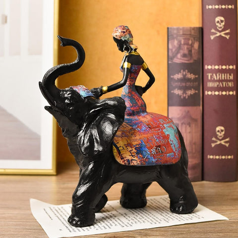 African Tribal Lady and Elephant Decor Statue,Tribal Art for Home Decor,Ideal Vintage - Aesthetic Ornaments for Living Room, Bookshelf, and Table Decor. Perfect Housewarming Gifts for Women