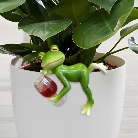 Cute Frog Figurines Statue,Funny Resin Frog Sculpture Decor for Home Office Desk Tabletop Bathroom,Ideas for Pot Flower(Green 5175)