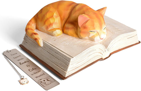 Book Lovers Gifts for Women- Cat Book Figurines with Bookmark Cat Lover Gifts Bookish Gifts Book Lovers Gifts Book Accessories Gifts for Book Lovers Cat Mom Gifts Sculpted Hand-Painted Resin Statues