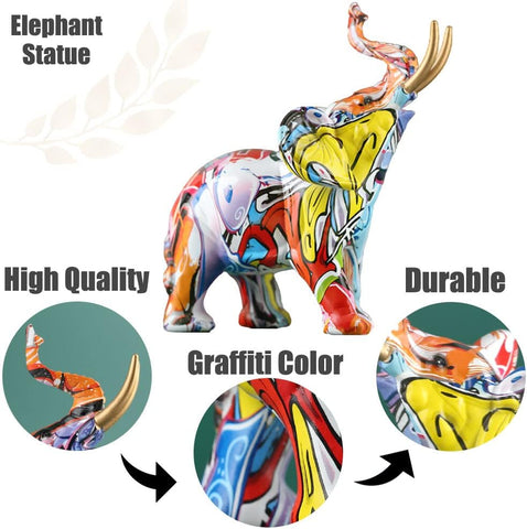 Elephant Decor Creativity Graffiti Elephant Figurines, Resin Colorful Elephant Statues Home Decor Art Elephant Statue, Suitable for Filling Space Decor in The Living Room, Bedroom, Office