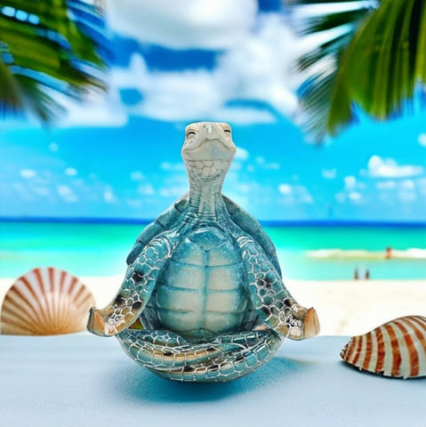 VVGIFTS Sea Turtle Meditation Yoga Decor, Meditating Coastal Beach Decorations, Zen Yoga Resin Statue for Home Office Ornaments (Put The Palm Separate)