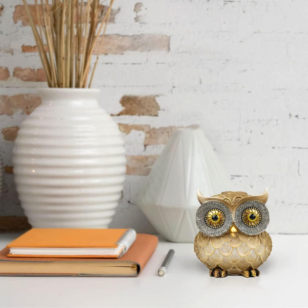 Garwor Owl Figurines - Home Decor Accents, Animal Statue for Home & Office, Owl Gifts for Bird Lovers (Small, Gold)