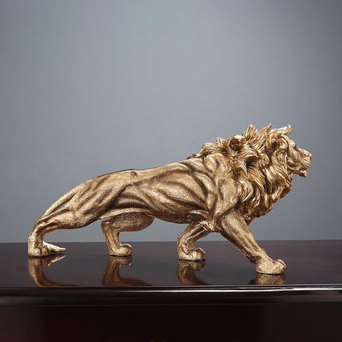 14 Inch Strong Lion Statue Figurine Sculpture Resin Collectible Gifts for Lion Lover Office Home Decor Desk Accessories Decoration Garden Figurines Outdoor Decor Gold