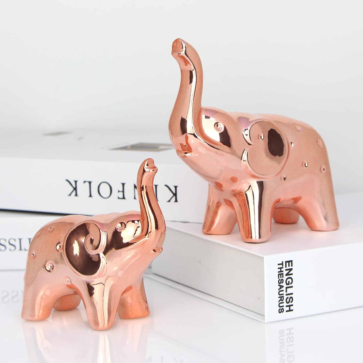 A Pair Elephant Statue Home Decor,Modern Style Figurines,Sculpture for Office Desktop Bookshelf Living Room (Ceramics Silver)