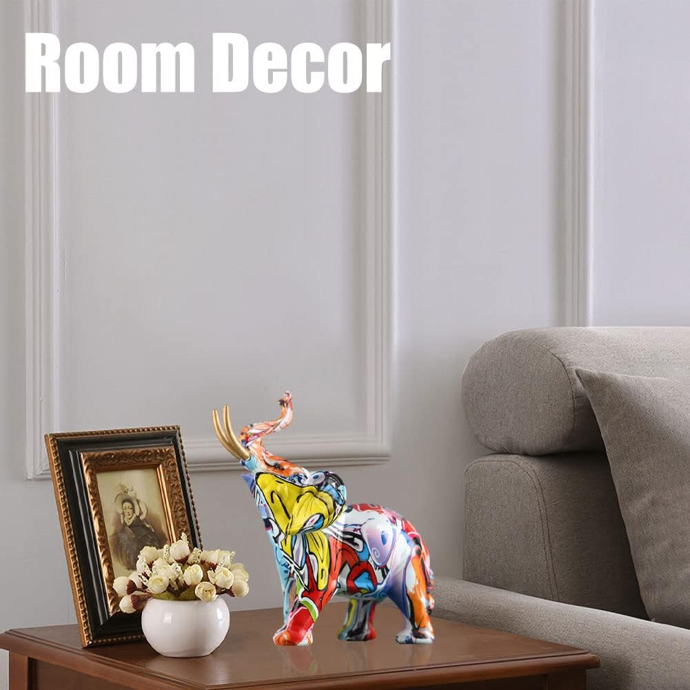 Elephant Decor Creativity Graffiti Elephant Figurines, Resin Colorful Elephant Statues Home Decor Art Elephant Statue, Suitable for Filling Space Decor in The Living Room, Bedroom, Office