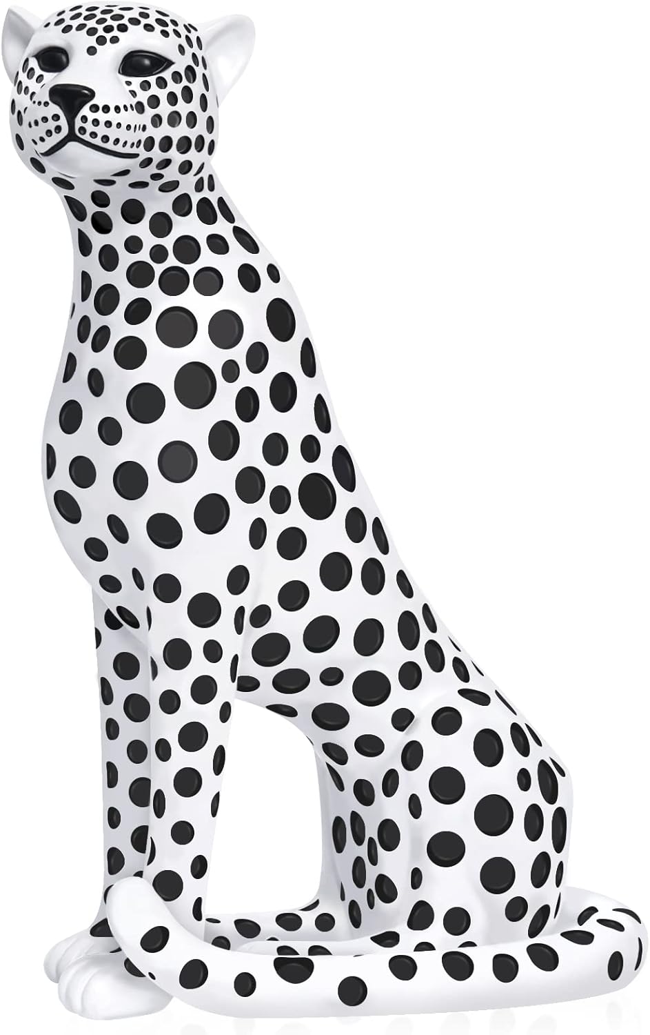 Quoowiit Statues for Home Decor, Modern Sculptures and Statues Decorations for Living Room, Bedroom, Table, Bookshelf, White Resin Leopard Art Decorative Sculpture with Black Polka Dots Design