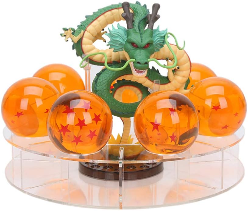 Resin Shenron Figure Dragon Shenlong Statue Set + 3.6cm Crystal Balls + Shelf with Gift Box for Business Halloween Christmas Holiday and Birthday Home Decoration