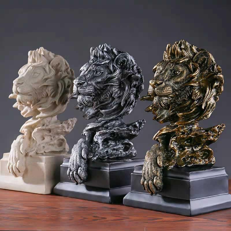 Large Modern King of Royal Lion Statue Golden Lion Head Collectible Figurine Decoration for Home Office Decor for Men Bookshelf Room Accessories Best Manly Lion King Gifts for Men 12.68" H