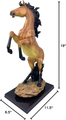 19 Inch Large Horse Statue Figurines - Resin Standing Fighting Horse Sculpture Home Office Decoration Tabletop Decor Ornaments (Brown)