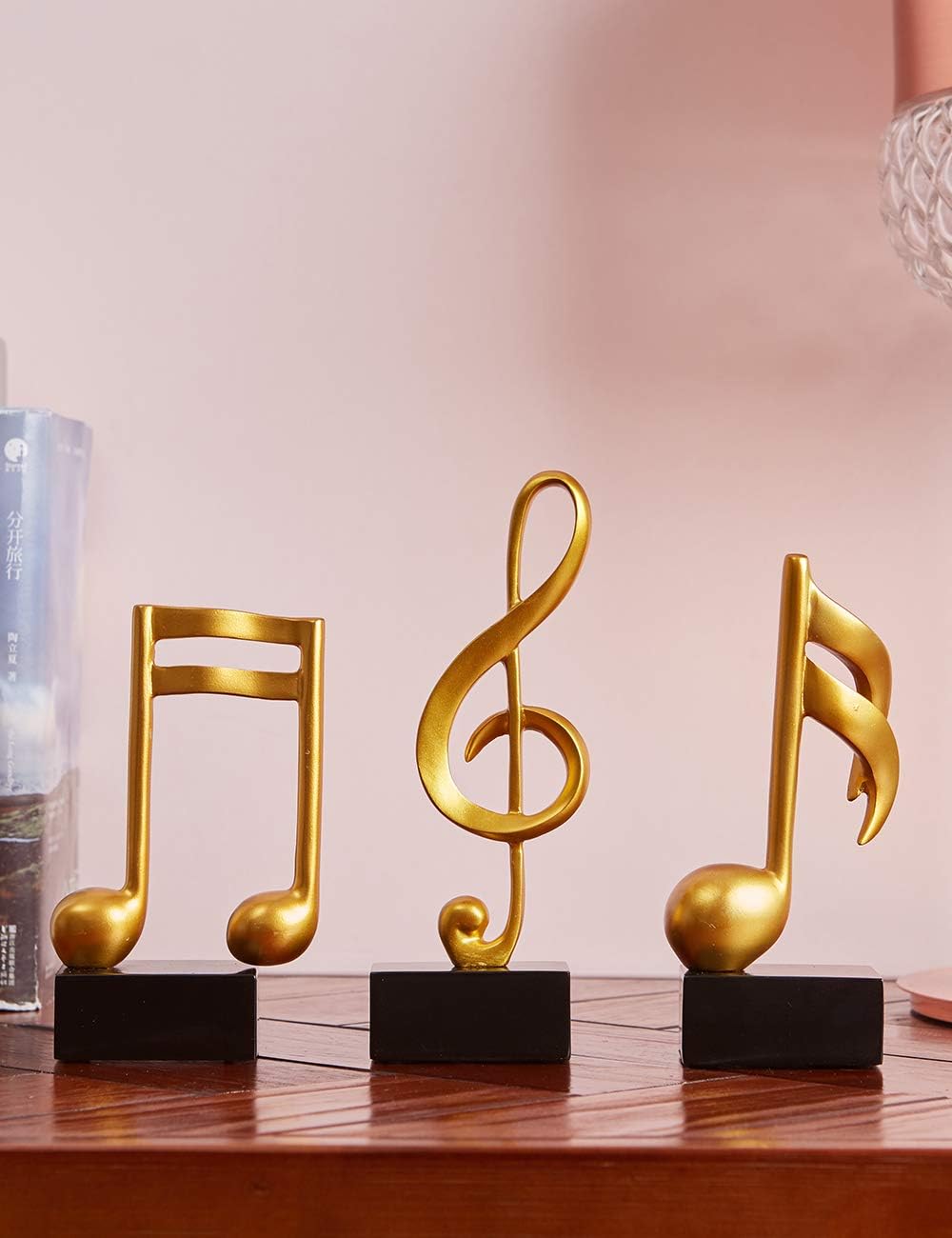 HAUCOZE 3pcs Music Note Decor Musical Decoration Gifts Table Centerpiece Sculpture Piano Statue Gold 7.5 inch