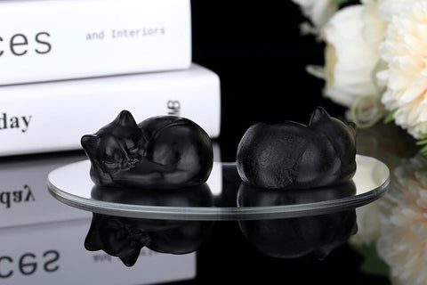 2" Cat Decors Statue Amethyst Crystal Sleeping Cat Decor Hand Carved Cute Cat Figurines Animal Statues Crystal Decor Purple Room Home Office Desk Decor Decorations Cat Gifts for Women