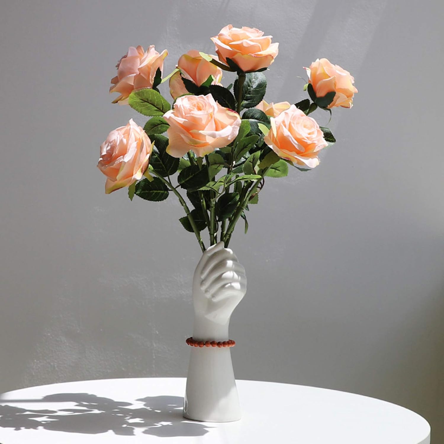 9 Inch Modern Art Ceramic Flower Vase Hand Holding Plants Flower Container, Tabletop White Arm vase for Home Office Decoration