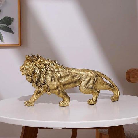 14 Inch Strong Lion Statue Figurine Sculpture Resin Collectible Gifts for Lion Lover Office Home Decor Desk Accessories Decoration Garden Figurines Outdoor Decor Gold