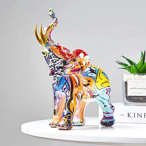 Colorful Art Elephant Statue Sculpture Figurine Collectible Gift Idea Home Decor Desktop Decoration (Large)