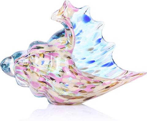 Glass Conch Shell Glass Sea Shells Conch Shell Decor Glass Sea Life Figurines Blown Glass Decor Coastal Home Decor For Dining Tables, Entryways, Coffee Tables, Living Rooms (Aurora Dream Shell)