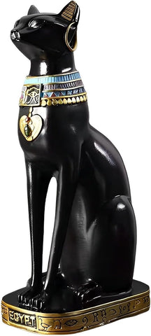 12 inch Tall Black Egyptian Cat Goddess Bastet Statue, Ancient Egypt Bast Figurines Home Decor