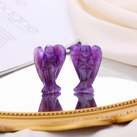 QINJIEJIE Amethyst Crystal Angel Crystals Healing Stones Guardian Angel Statue Pocket Gemstone Purple Decor Polished Peace Cute Carved Angel Figurine Spiritual Meditation for Women Men Love Gift