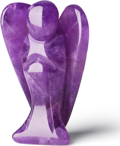 QINJIEJIE Amethyst Crystal Angel Crystals Healing Stones Guardian Angel Statue Pocket Gemstone Purple Decor Polished Peace Cute Carved Angel Figurine Spiritual Meditation for Women Men Love Gift