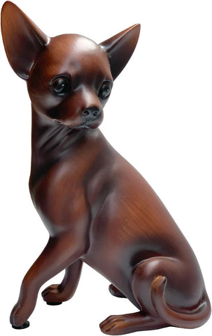 Wood Grain Dog Sculpture Gifts for Women, Wall Art Shelf Décor Accents Chihuahua Dog Statue, Handcrafted Collectible Animal Figurines for Home Office, Bookshelf, Desktop Décor-Woodgrain