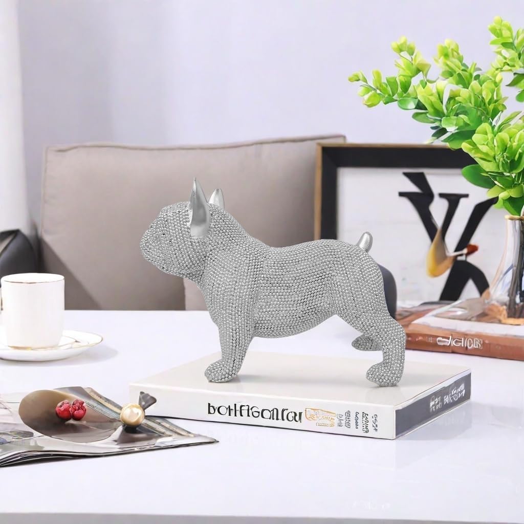 Handcrafted Bulldog Resin Home Decor Statue - Intricate Beaded Design - Unique Decorative Sculpture for Living Room, Office, or Bedroom