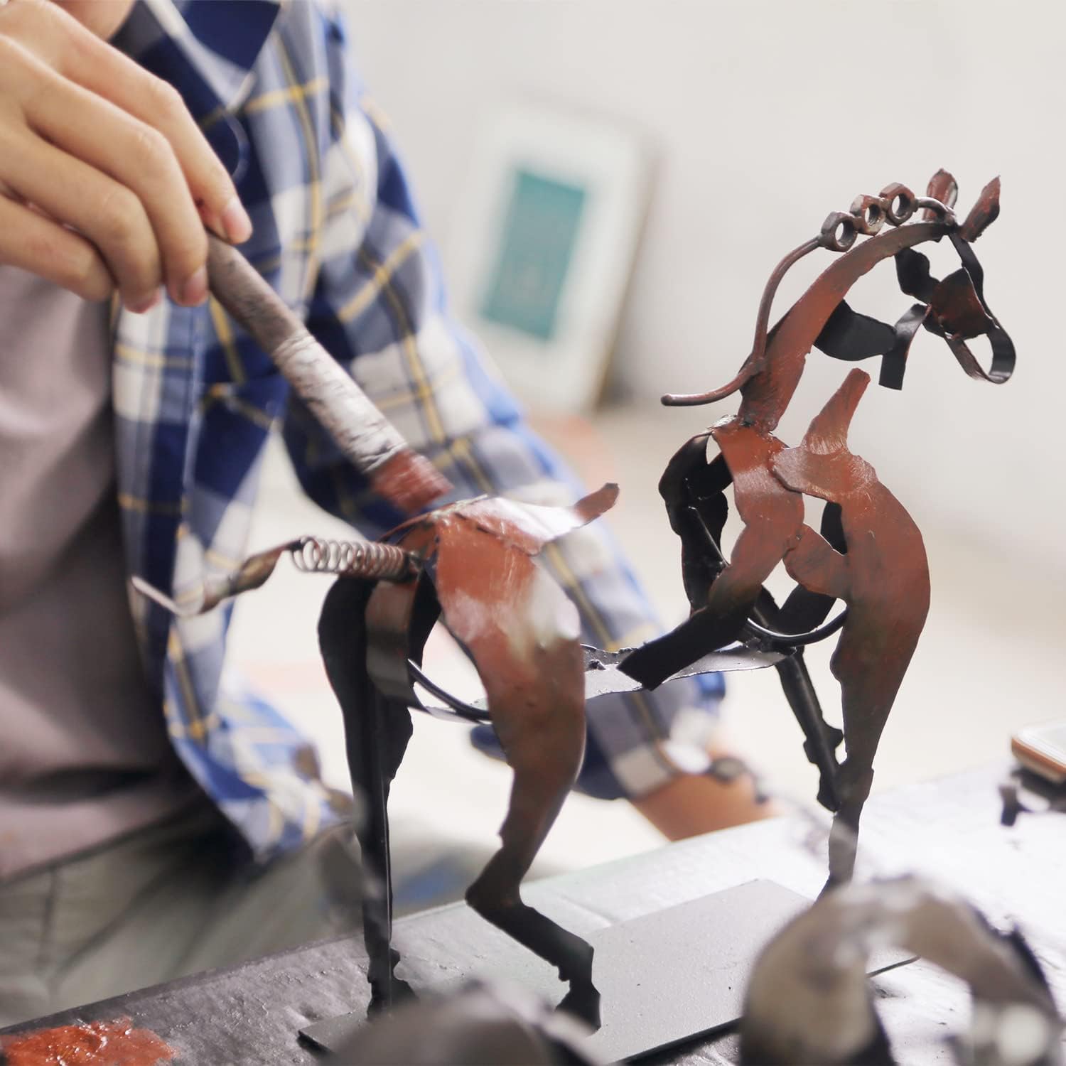 Handmade Horse Statue - Unique Rustic Decor for Office & Home - Hand-Painted Metal Sculpture - Perfect Handicraft Gift for Horse Lovers (Brown)