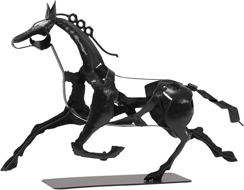 Running Horse Sculpture Western Decor, Handmade Metal Horse Statue Home Decor, Rustic Animal Statue Gifts for Women (Black)