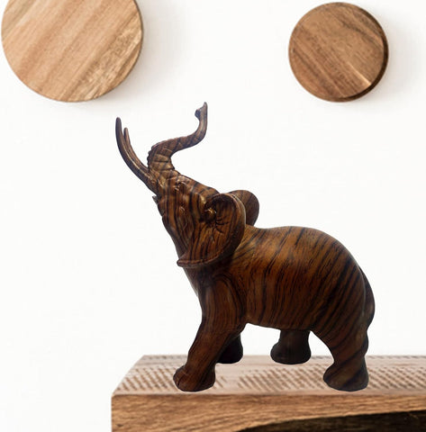 Elephant Décor, Wall Art Shelf Décor Accents Elephant Gifts, Handcrafted Collectible Wood Grain Elephant Figurine, Elephant Statue Sculpture for Home Office Bookshelf Desktop, Gifts for Mom-Espresso