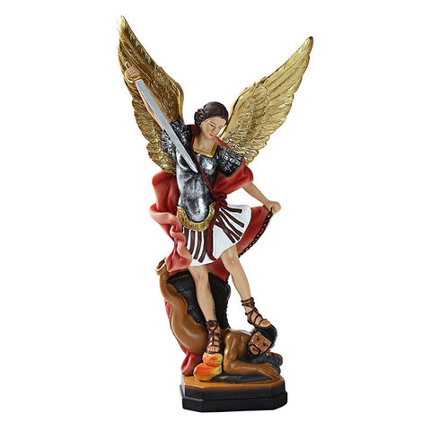 QIANLING 12.5in San Miguel Arcangel Statue, St Michael Statue in Bronzed Resin, St Michael The Archangel victoriously Over Satan Collection Figurines for Collection or Decor