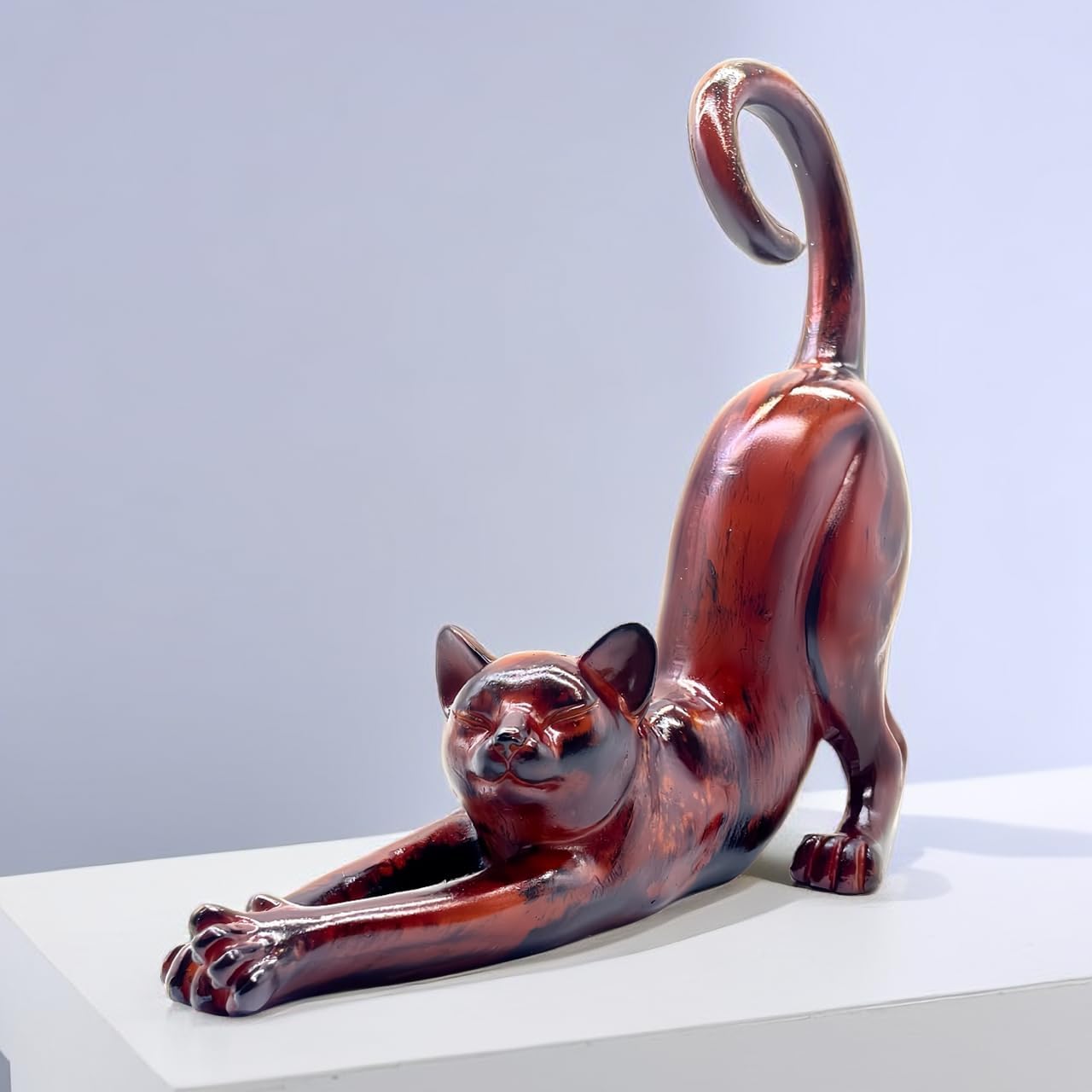 Cat Stretching Statue Figurine Sculpture Gifts for Cat Lover Art Cat Office Home Decor Desk Accessories Decoration