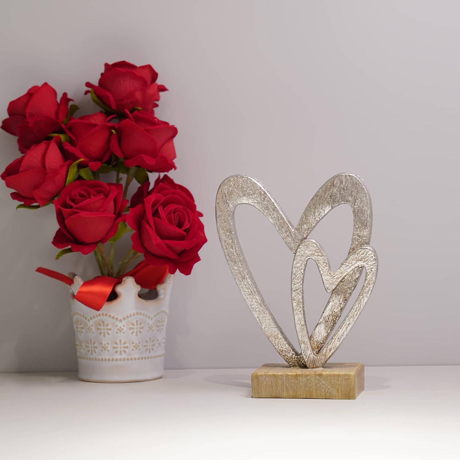 Guichifun Couple Gifts Modern Farmhouse Decor - Valentines Day Decor Resin Heart Sculpture Home Love Statue for Husband Wife Mother Father Wedding Romantic Gifts 5 X 2.25 X 6.5 Inch