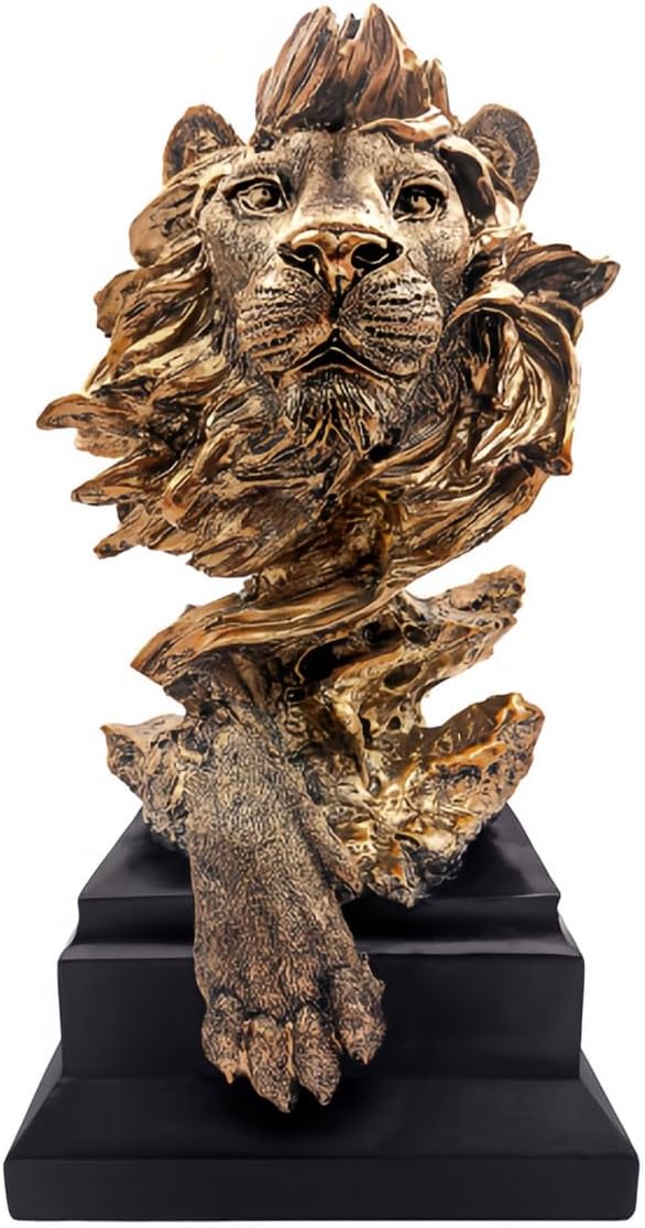 Large Modern King of Royal Lion Statue Golden Lion Head Collectible Figurine Decoration for Home Office Decor for Men Bookshelf Room Accessories Best Manly Lion King Gifts for Men 12.68" H